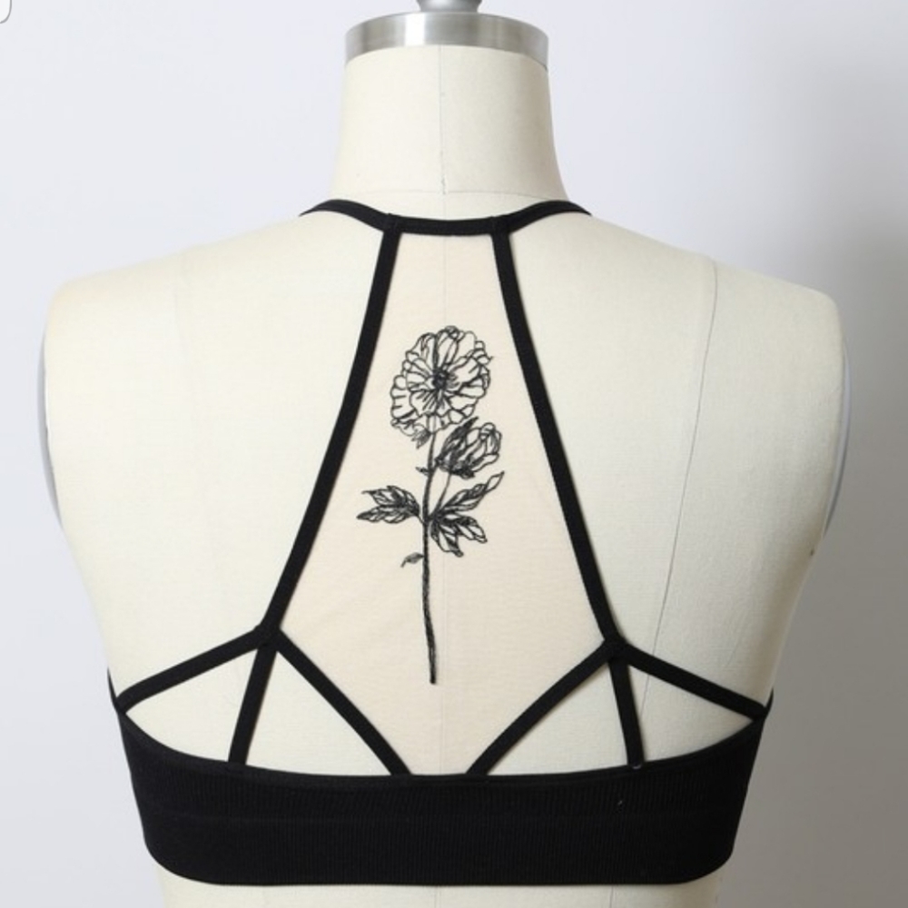 Lace Sheer Mesh Bralette Bra Flower Blossom - Picture 4 of 7